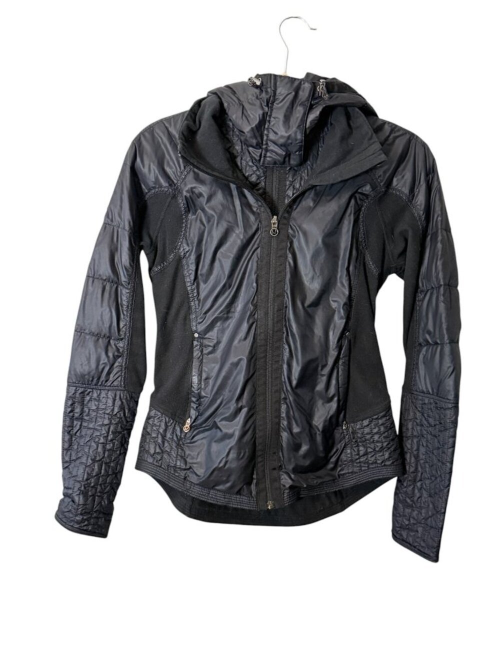 Lululemon Run Bundle Up Down Jacket Womens 6 Black Fleece Removable Hood Active